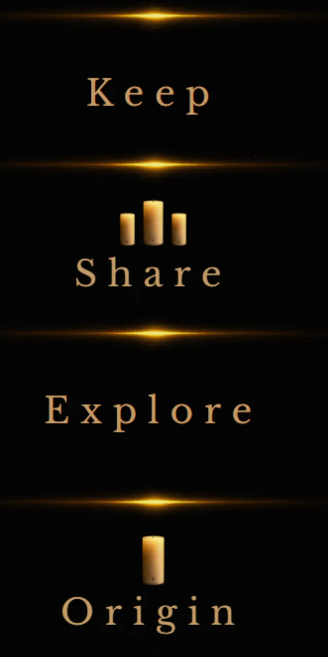 CandleMe Keeper door showing Keep, Share, Explore, and Origin
